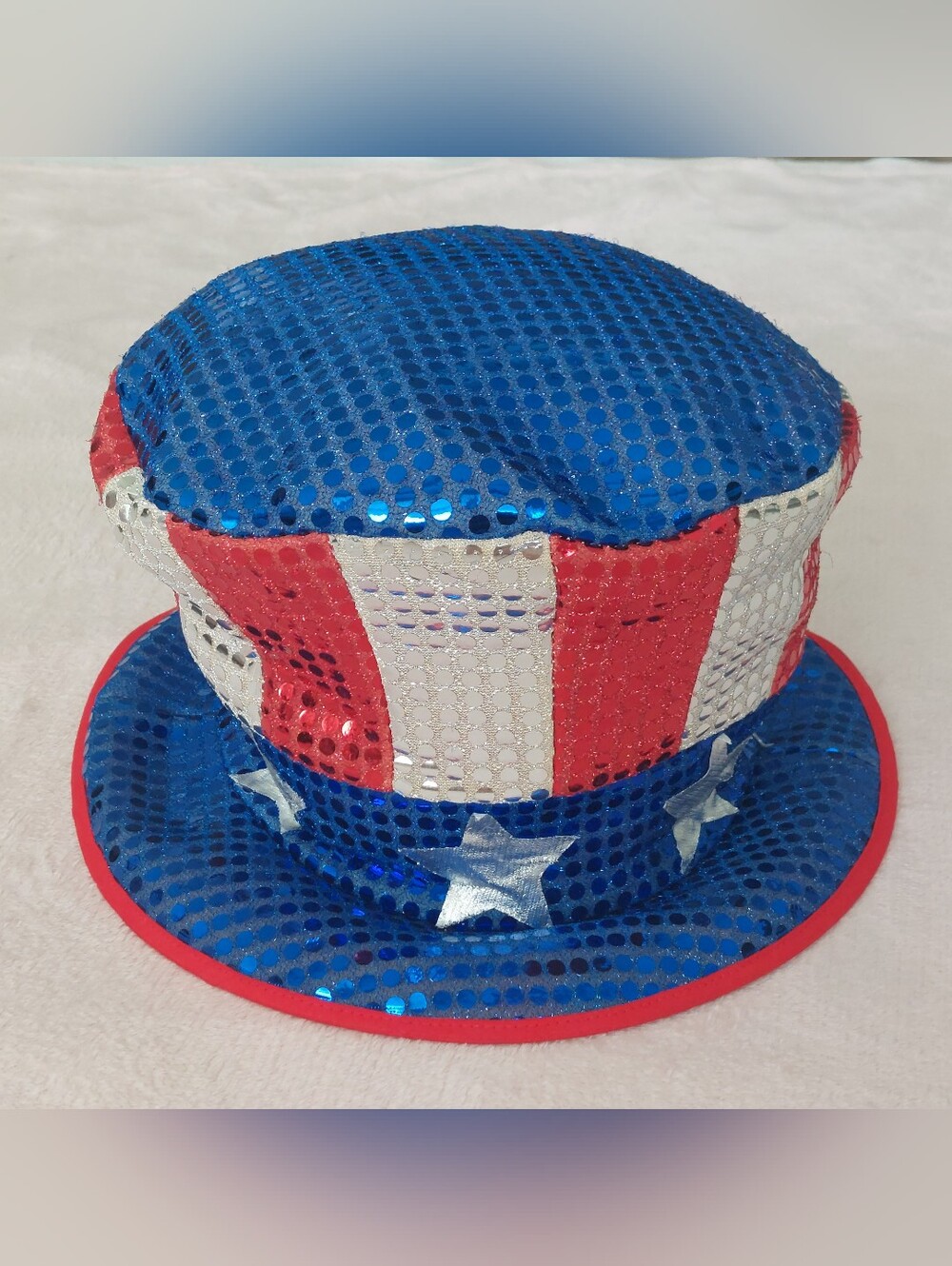 Patriotic Red, Silver & Blue Top Bucket Party Costume Uncle Sam Unisex Hat NWOT